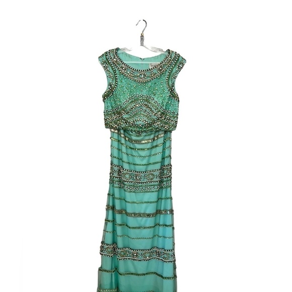 Rachel Allan Prom 2- Piece in Mint Green Size 12 Crop Top with Fishtail Bottom - Picture 1 of 9